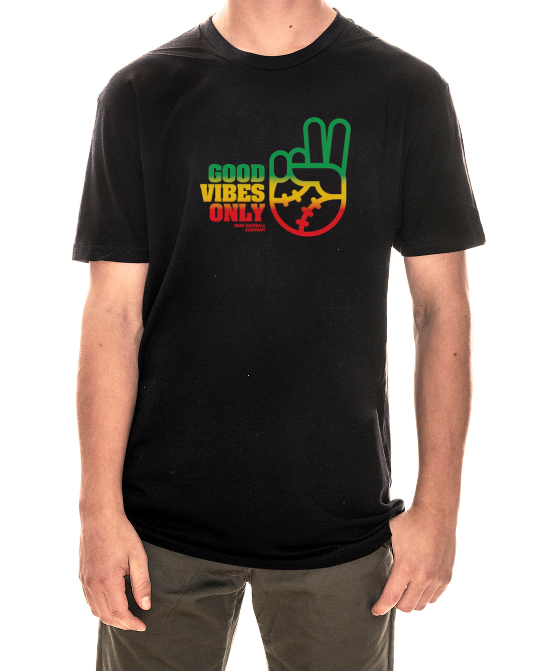 Good Vibes Only Rasta Tee - Rake Baseball Company - RAKE BASEBALL | BASEBALL T-SHIRT | BASEBALL CLOTHING | GOOD VIBES ONLY