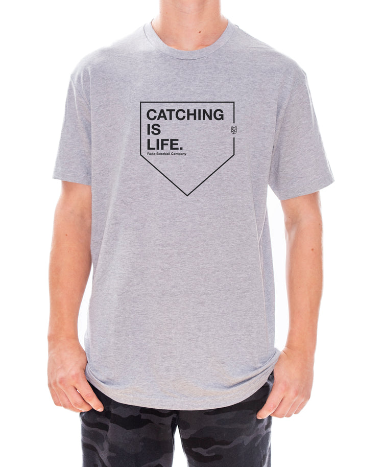 Catching Is Life Tee - Rake Baseball Company - RAKE BASEBALL | BASEBALL T-SHIRT | BASEBALL CLOTHING | GOOD VIBES ONLY