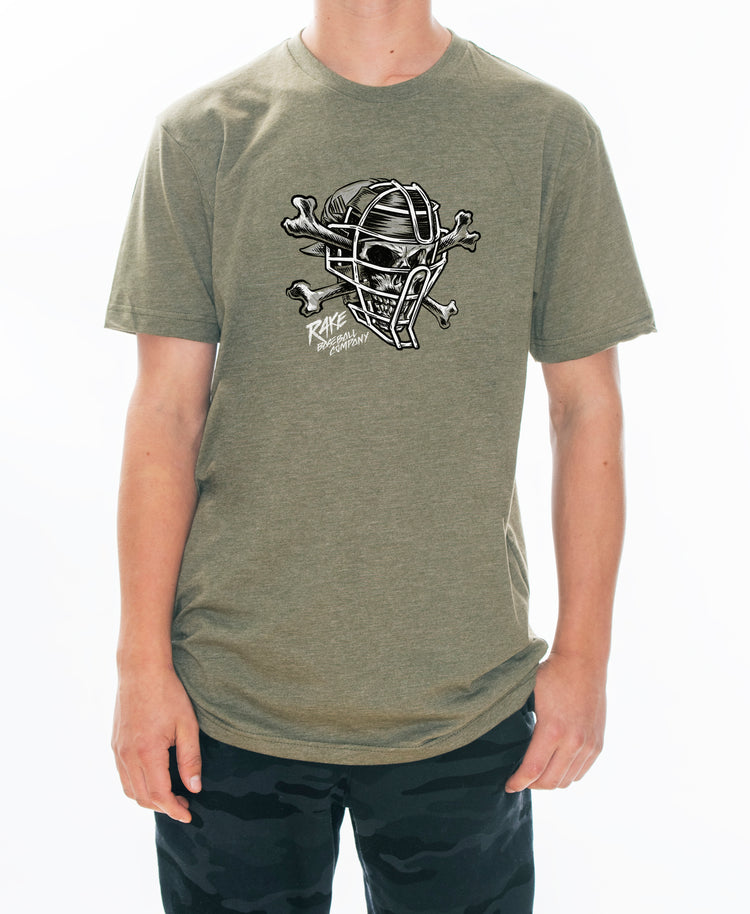 Catcher Skull Tee - Rake Baseball Company - RAKE BASEBALL | BASEBALL T-SHIRT | BASEBALL CLOTHING | GOOD VIBES ONLY