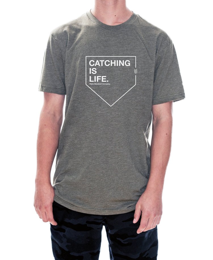 Catching Is Life Tee - Rake Baseball Company - RAKE BASEBALL | BASEBALL T-SHIRT | BASEBALL CLOTHING | GOOD VIBES ONLY