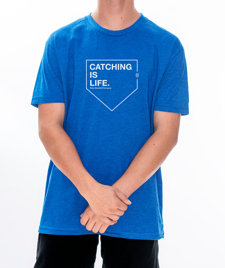 Catching Is Life Tee - Rake Baseball Company - RAKE BASEBALL | BASEBALL T-SHIRT | BASEBALL CLOTHING | GOOD VIBES ONLY