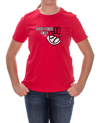 Women's Good Vibes Only Reds Tee - Rake Baseball Company - RAKE BASEBALL | BASEBALL T-SHIRT | BASEBALL CLOTHING | GOOD VIBES ONLY