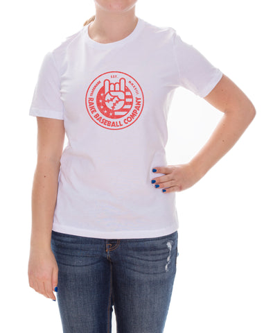 Women's Rock On Stamp Tee - Rake Baseball Company - RAKE BASEBALL | BASEBALL T-SHIRT | BASEBALL CLOTHING | GOOD VIBES ONLY
