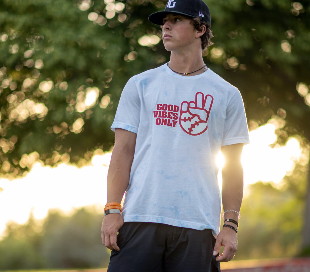 Good Vibes Only Tie Dye Tee - Rake Baseball Company - RAKE BASEBALL | BASEBALL T-SHIRT | BASEBALL CLOTHING | GOOD VIBES ONLY