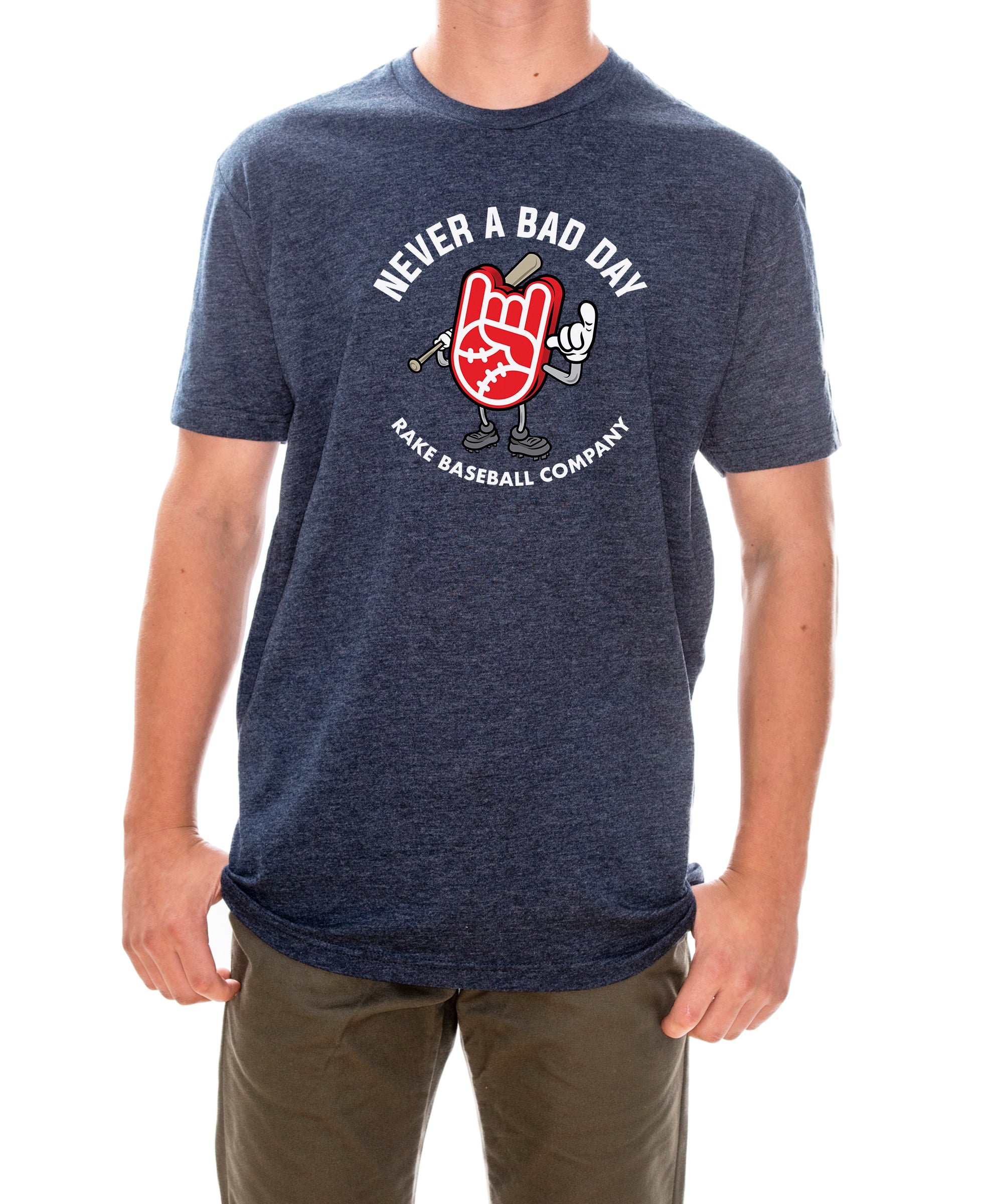 Rake Baseball Company Never A Bad Day Tee Youth M Heather Navy